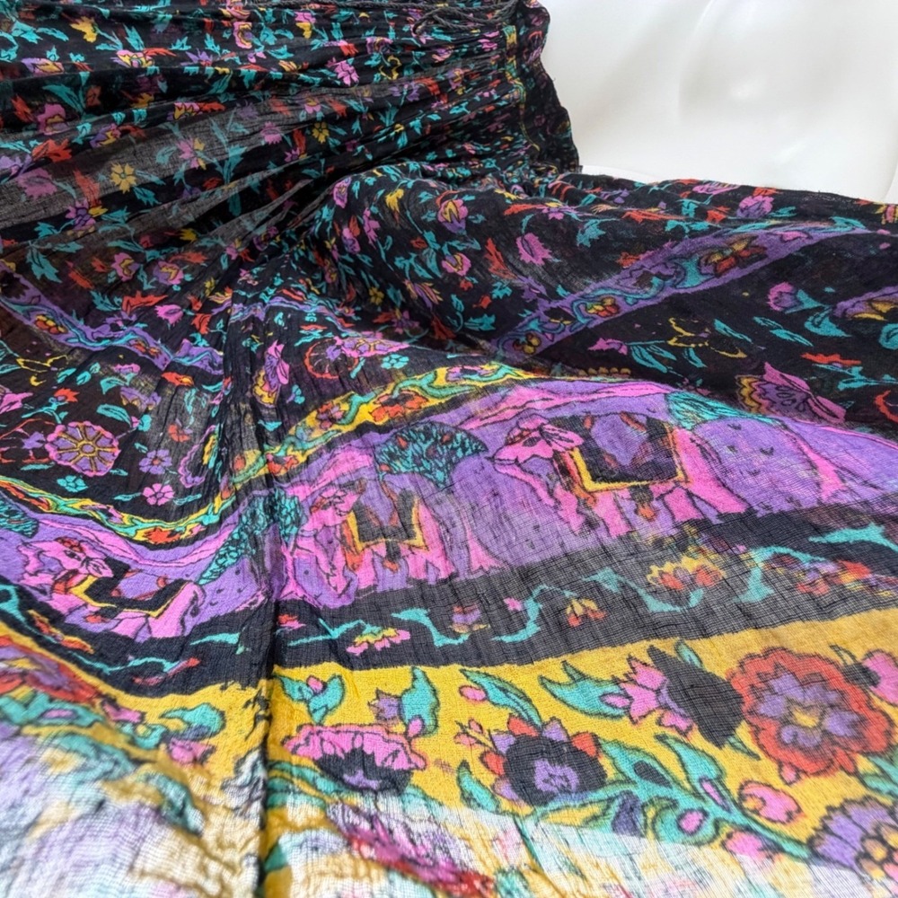 Vintage India Cotton Semi Sheer Gauze Floral Elephant Maxi Skirt Boho Elephants - Picture 15 of 16